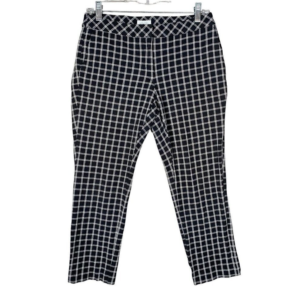 J Jill Premium Bi-Stretch Pants 6P Cropped Trouser Windowpane Plaid Academia
